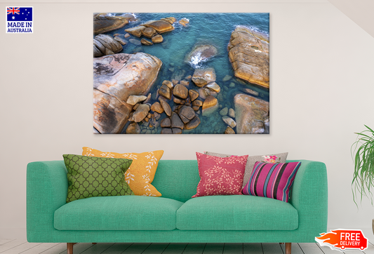 Rocks On Sea Aerial View Print 100% Australian Made