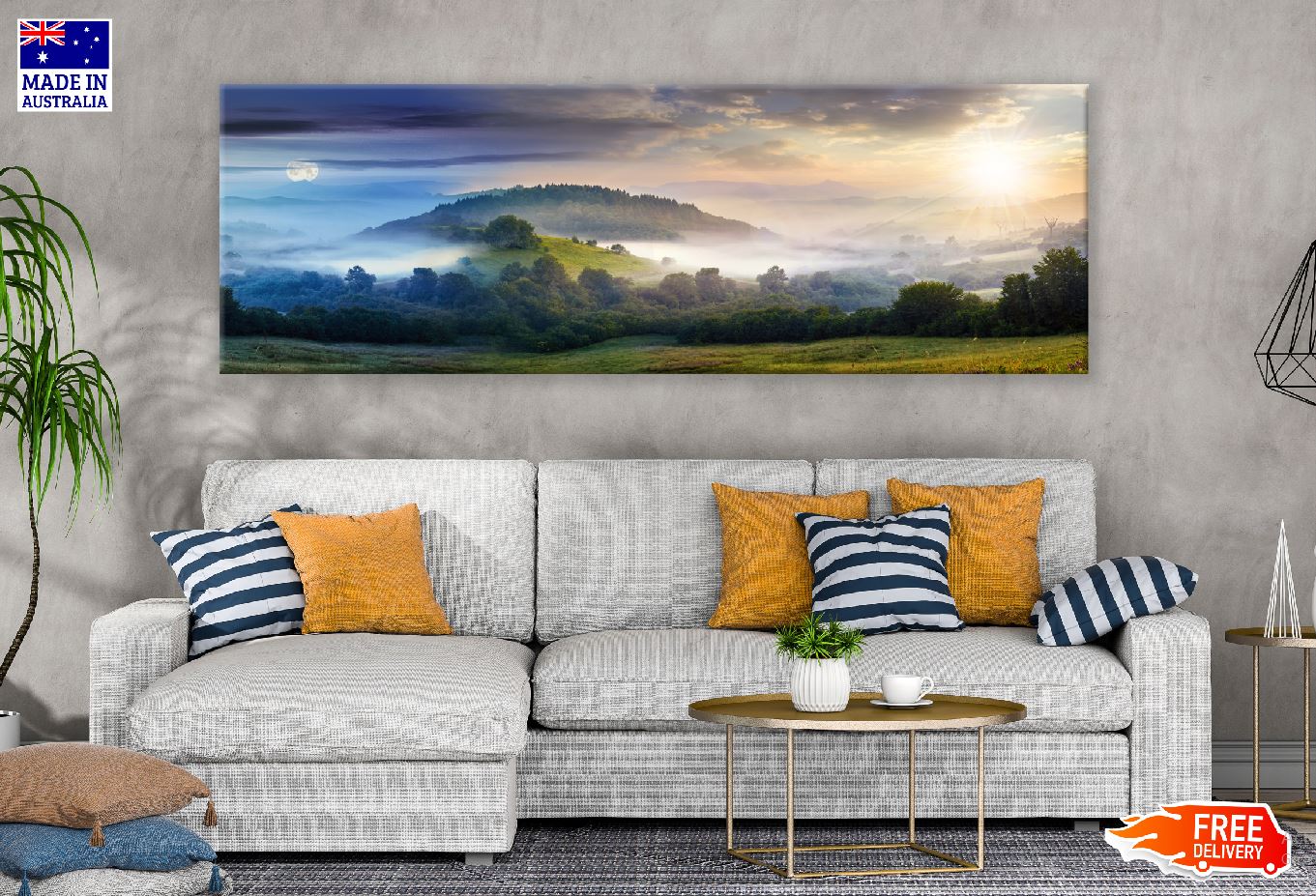 Panoramic Canvas Day & Night Mountain Scenery High Quality 100% Australian Made Wall Canvas Print Ready to Hang