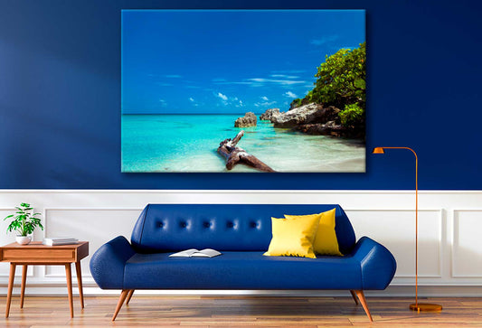 Bella Home Rocky Jungle Sea & Blue Sky View Print Canvas Ready to hang