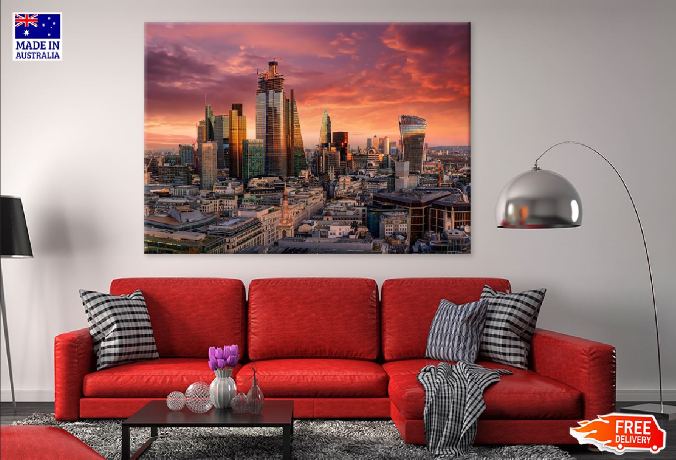 Fiery Sunset Over London City Photograph UK Print 100% Australian Made