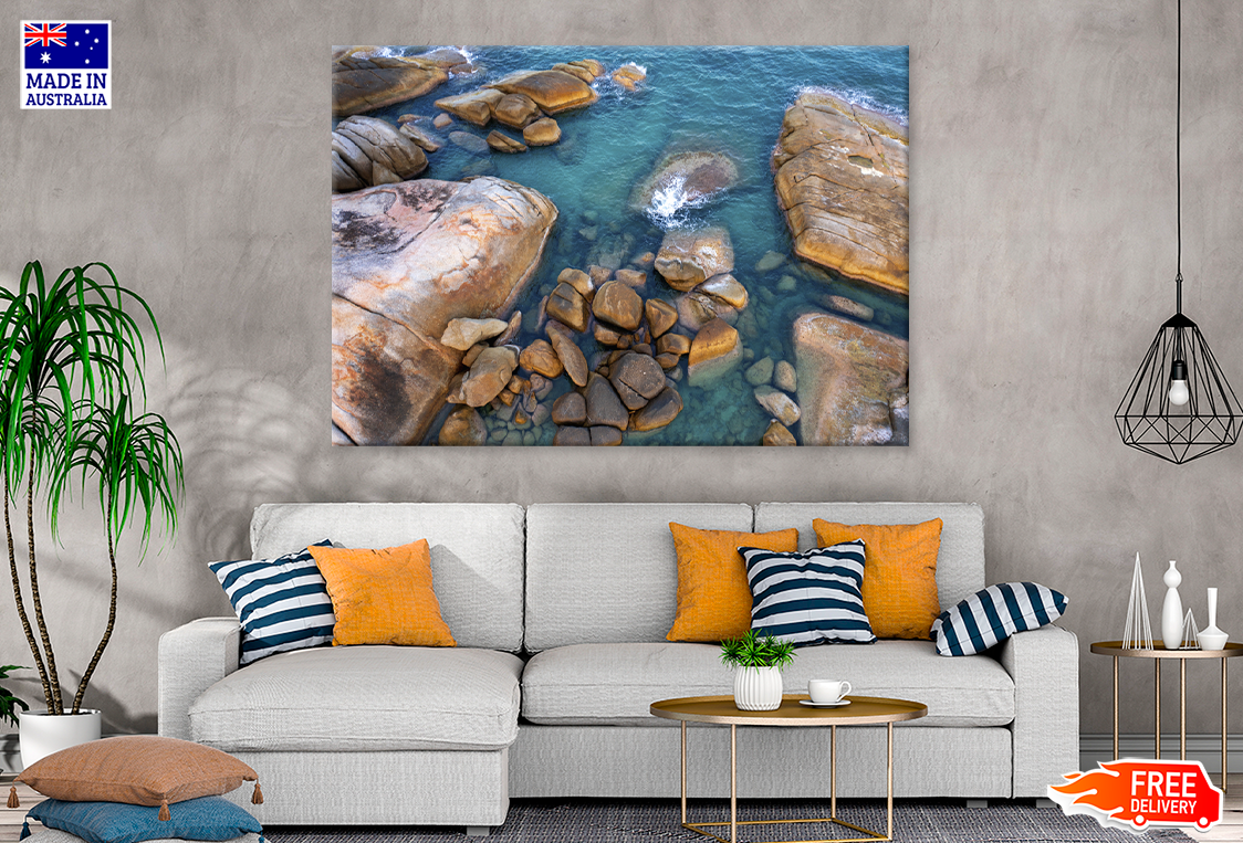 Rocks On Sea Aerial View Print 100% Australian Made