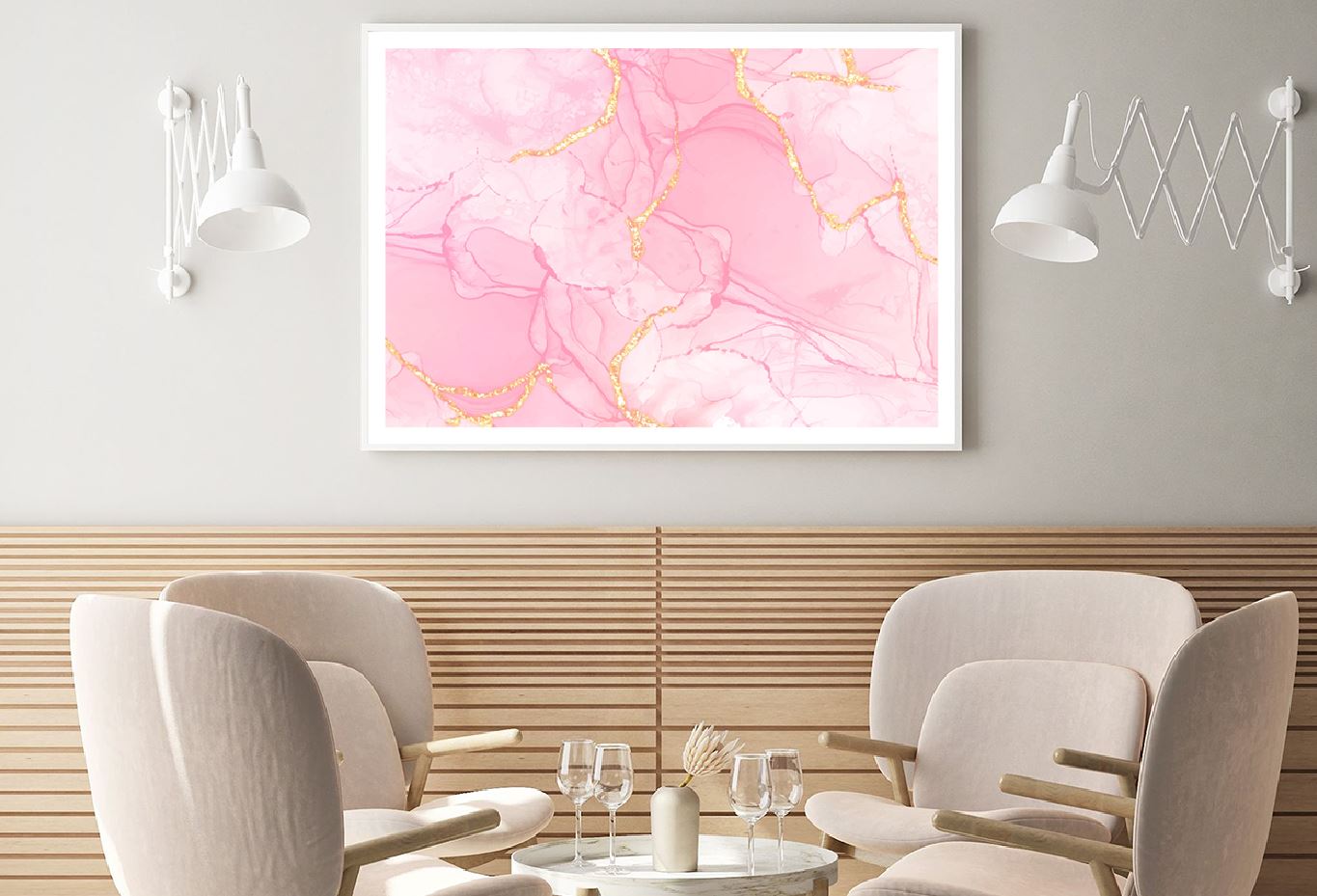 White Pink Liquid & Gold Abstract Design Home Decor Premium Quality Poster Print Choose Your Sizes