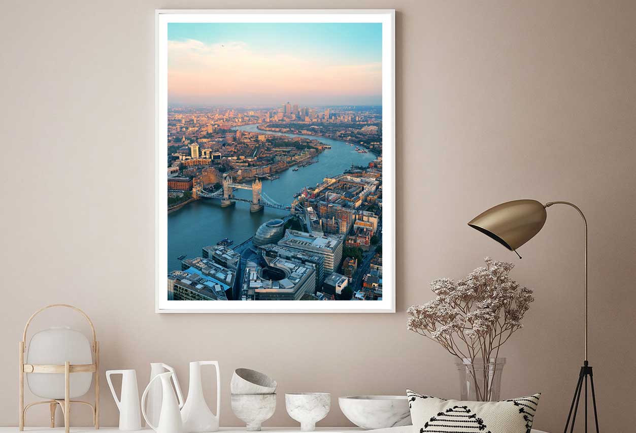 London City & Lake Skyline Aerial View Photograph Home Decor Premium Quality Poster Print Choose Your Sizes