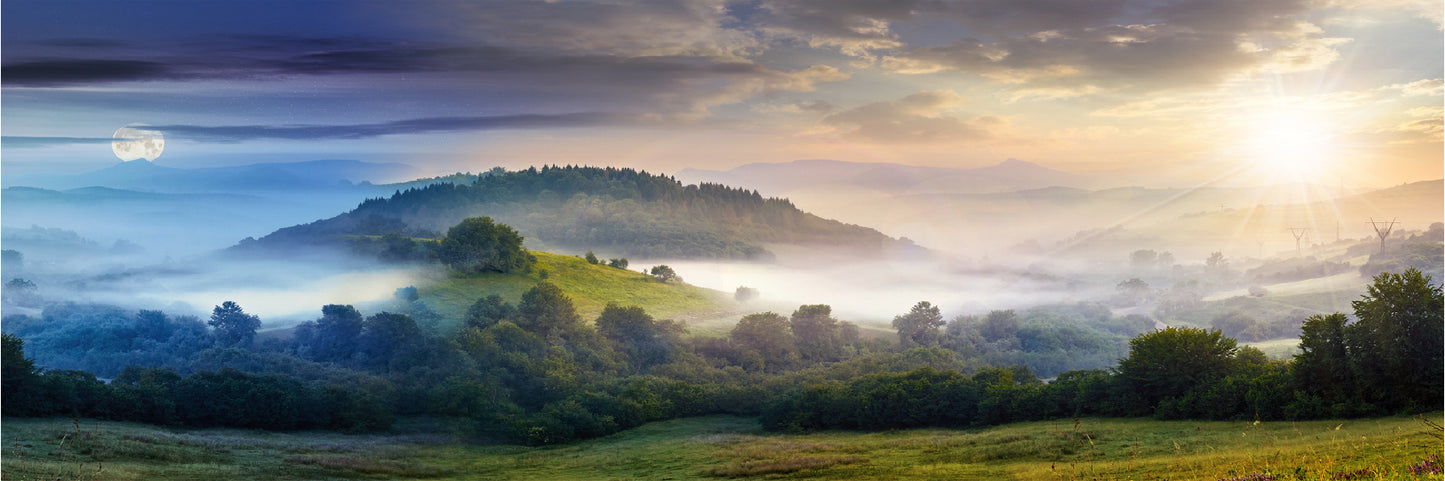Panoramic Canvas Day & Night Mountain Scenery High Quality 100% Australian Made Wall Canvas Print Ready to Hang