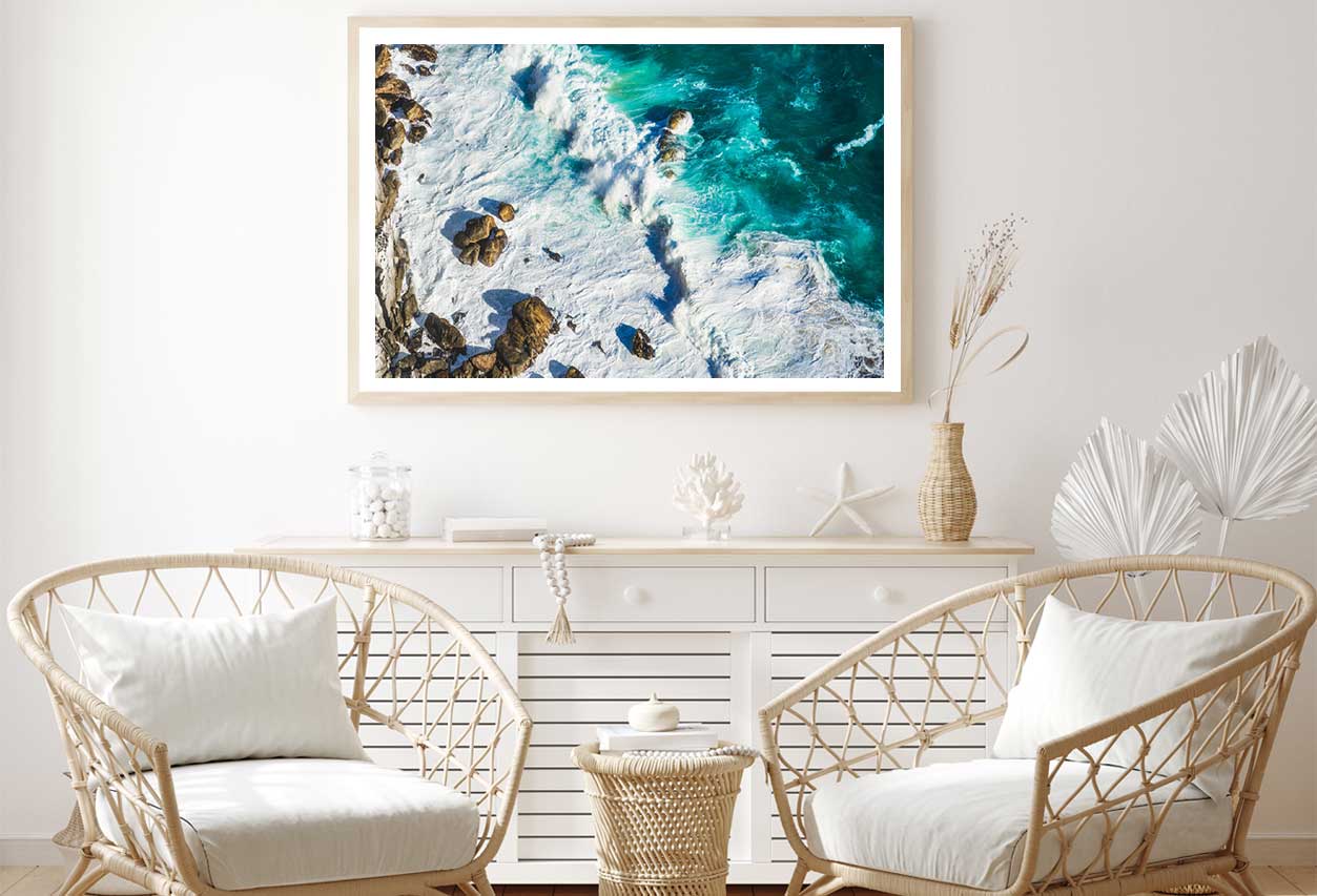 Sea Foam on Rocks View Photograph Home Decor Premium Quality Poster Print Choose Your Sizes