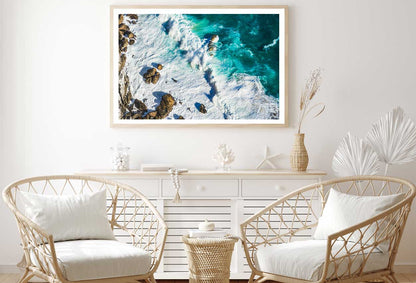 Sea Foam on Rocks View Photograph Home Decor Premium Quality Poster Print Choose Your Sizes