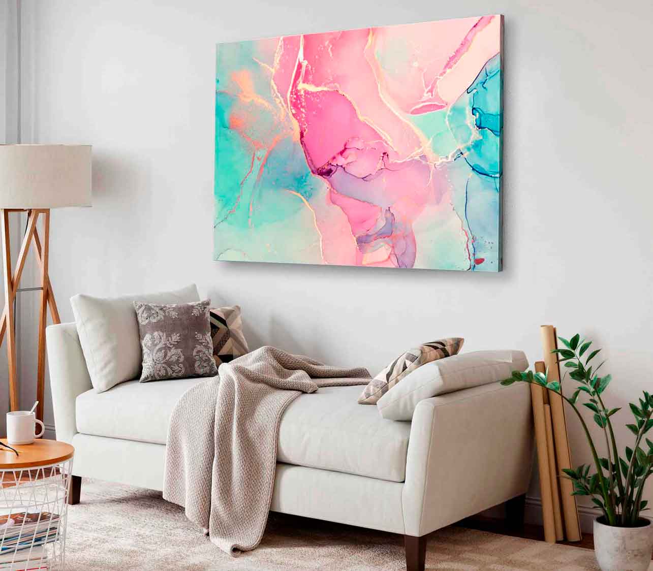 Bella Home Pink & Blue Color Abstract Print Canvas Ready to hang