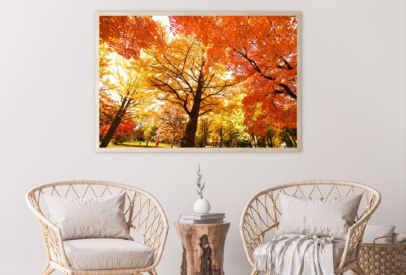 Orange Autumn Trees on Garden View Photograph Home Decor Premium Quality Poster Print Choose Your Sizes