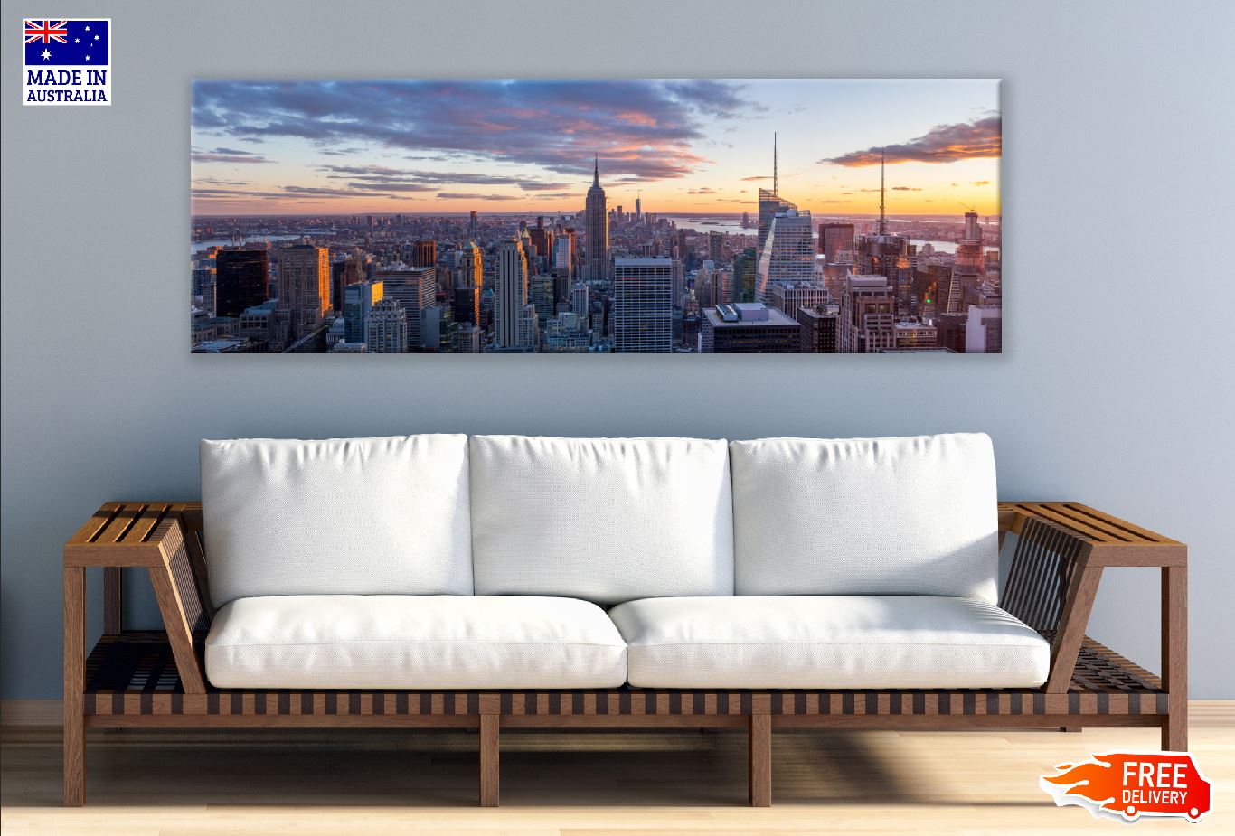 Panoramic Canvas Midtown Manhatton Sunset View Photograph High Quality 100% Australian Made Wall Canvas Print Ready to Hang