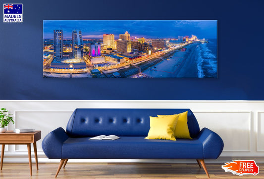 Panoramic Canvas Atlantic City Night Photograph High Quality 100% Australian Made Wall Canvas Print Ready to Hang