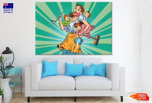 Mother & 3 Kids Illustration Print 100% Australian Made