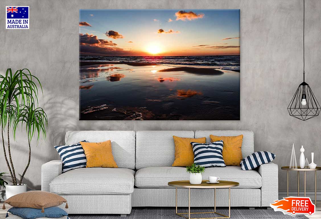 Dark Seashore & Red Sky Sunset View Photograph Print 100% Australian Made