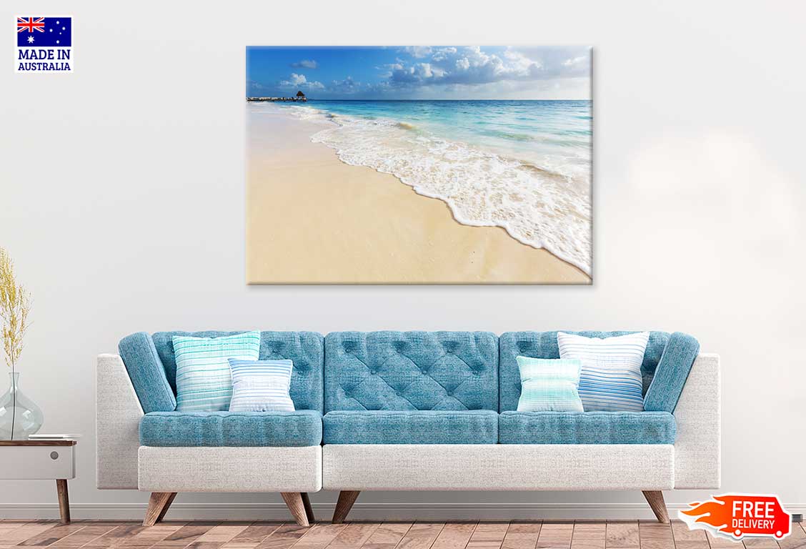 Sandy Beach with Waves View Photograph Print 100% Australian Made