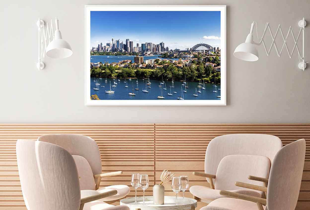 Boats On Sea & City Skyline View Photograph Home Decor Premium Quality Poster Print Choose Your Sizes