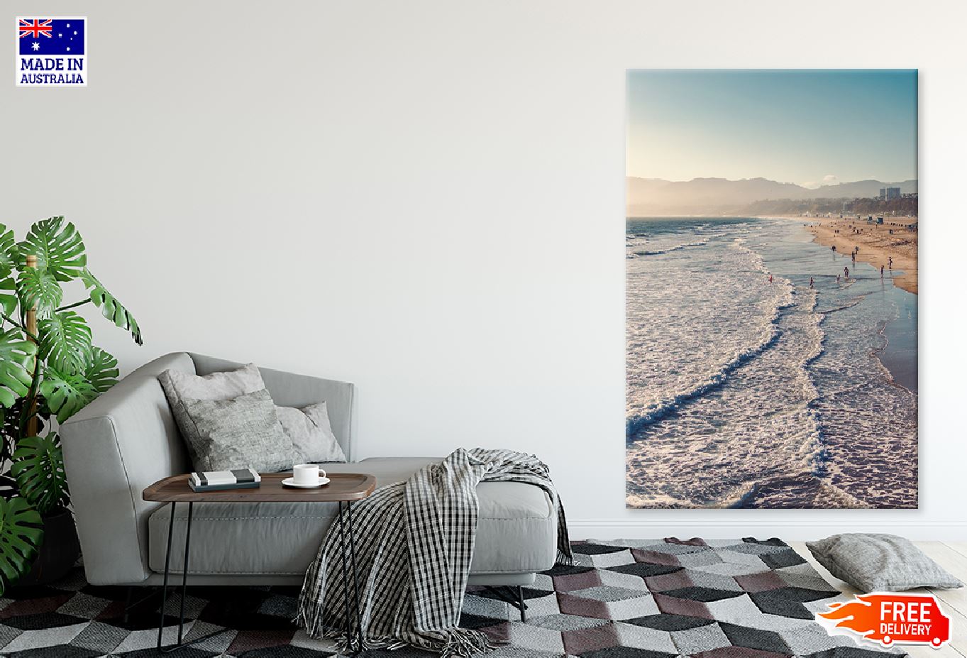 Golden Beach Waves Sunset Scenery Photograph Print 100% Australian Made