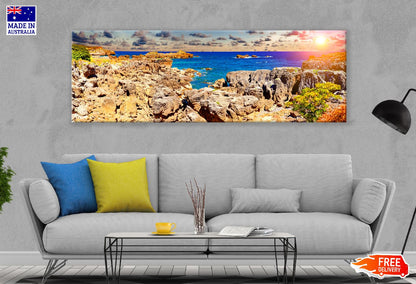 Panoramic Canvas Rocky Coastal Sea Photograph High Quality 100% Australian Made Wall Canvas Print Ready to Hang