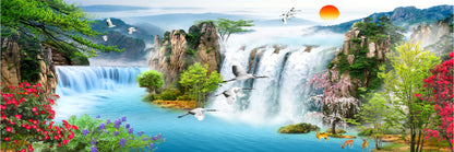 Panoramic Canvas Stunning Waterfall & Birds Nature Landscape Scenery Photograph High Quality 100% Australian Made Wall Canvas Print Ready to Hang