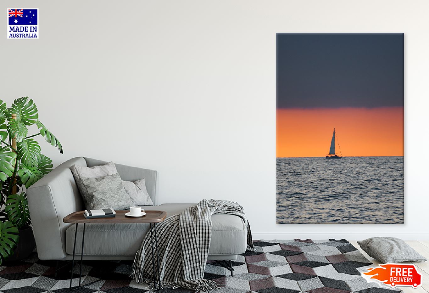 Fishing Boat on Sea Sunset View Photograph Print 100% Australian Made