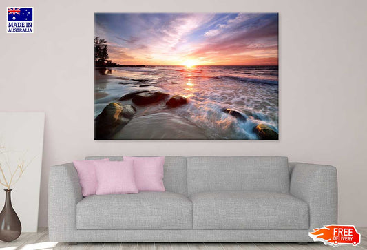 Sunset Over Rocky Beach in Sabah Photograph Print 100% Australian Made