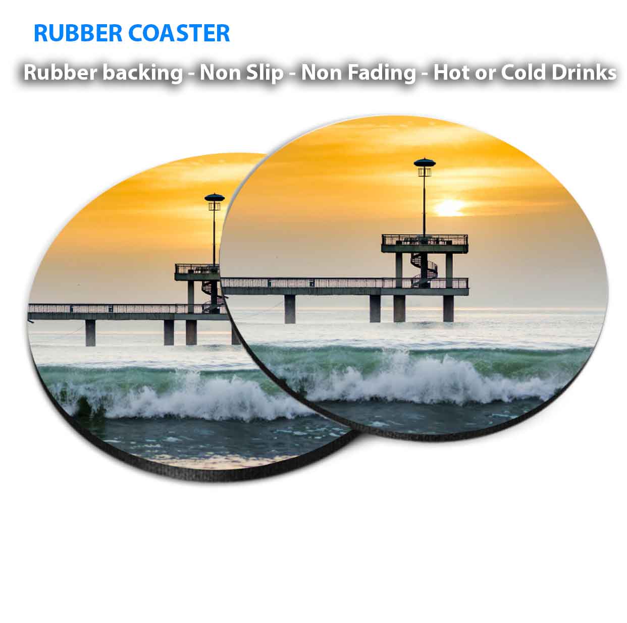 Wooden Bridge Seawaves Sunset Beach Coasters Wood & Rubber - Set of 6 Coasters