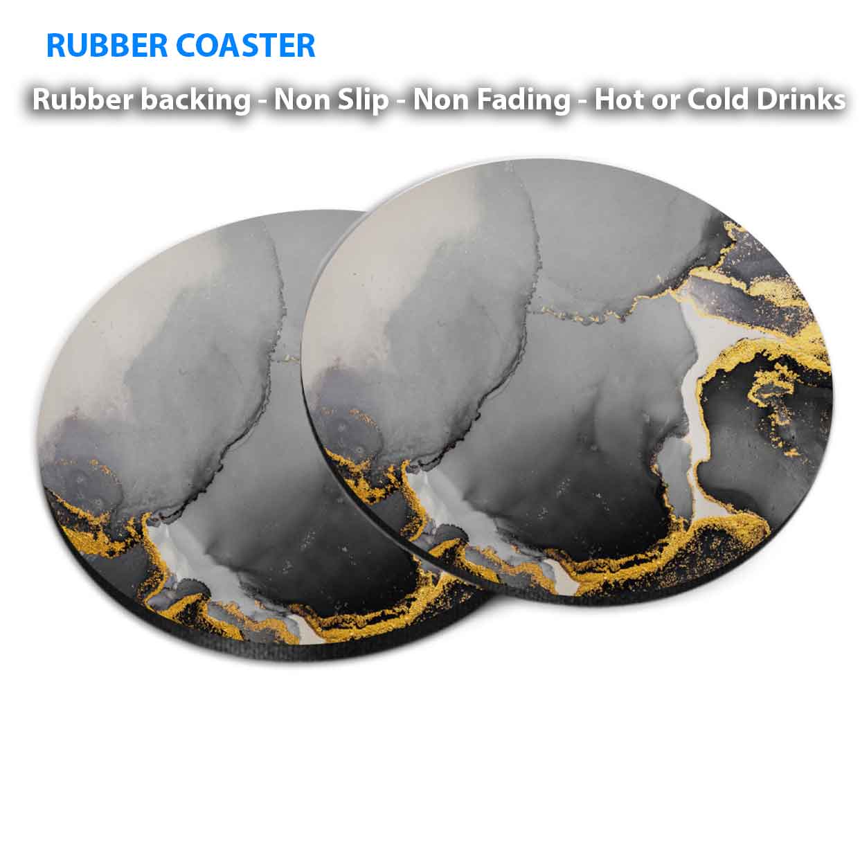 Gold Black Blue Grey Yellow Abstract Coasters Wood & Rubber - Set of 6 Coasters