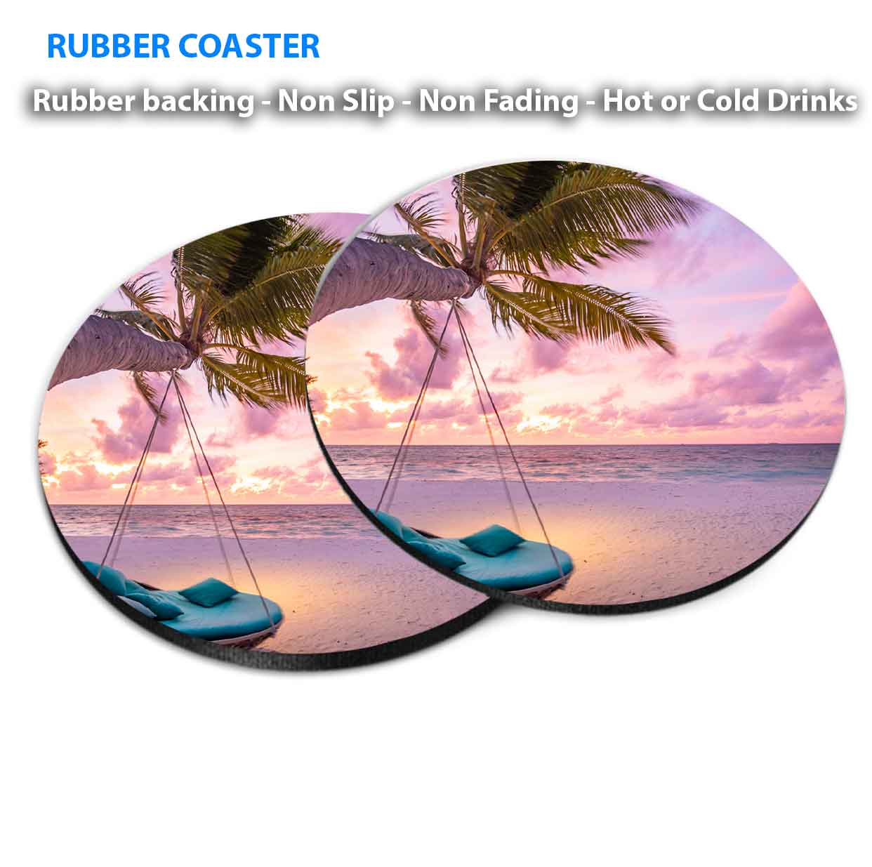 Cloudy Blue Sky Stunning Beach View Coasters Wood & Rubber - Set of 6 Coasters