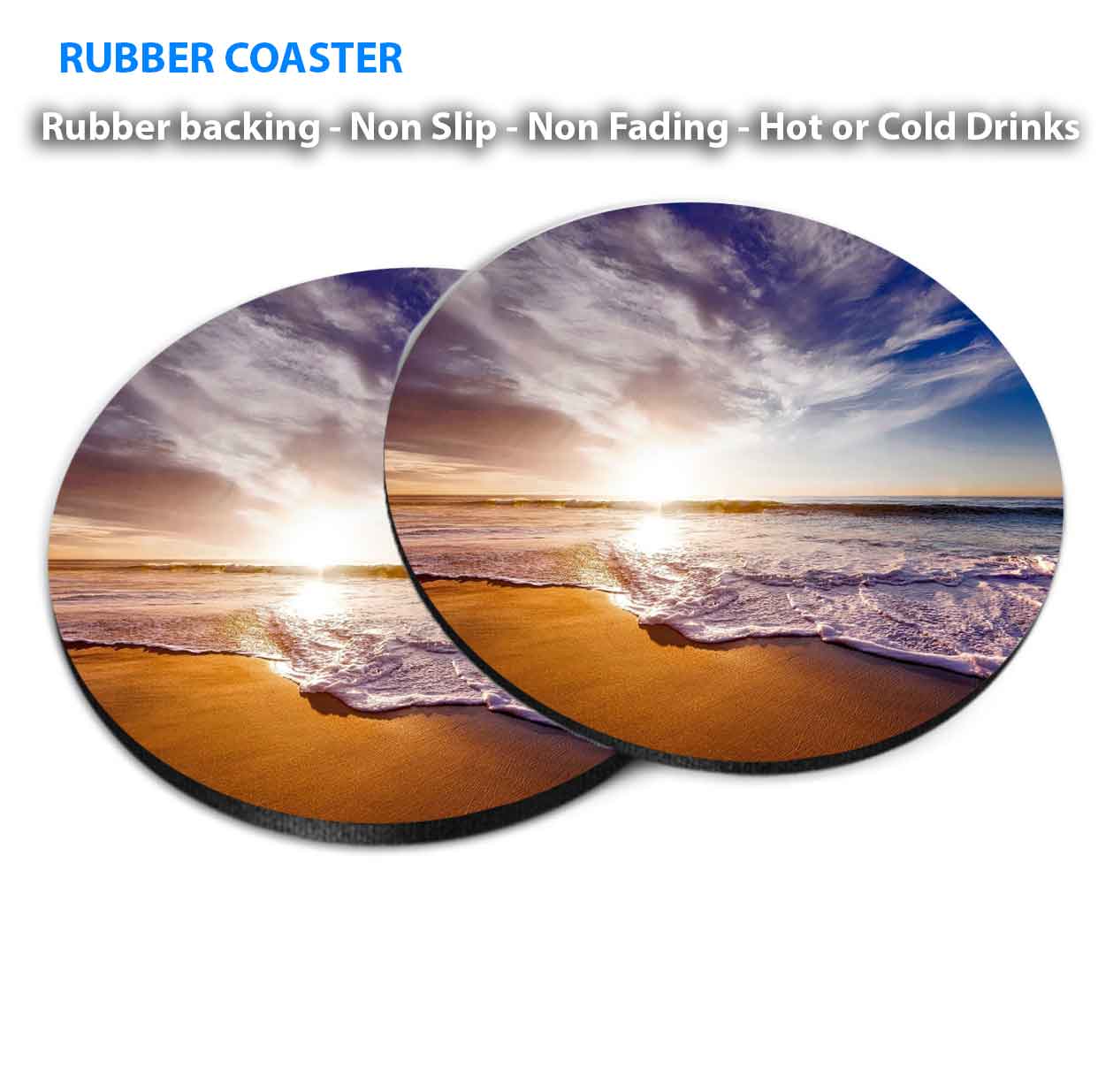 Seawaves near Rocky Seashore Sunset Coasters Wood & Rubber - Set of 6 Coasters