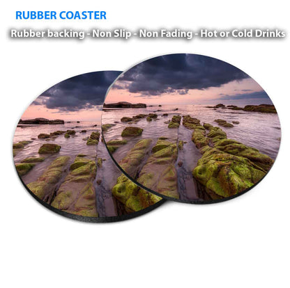 Rocks near Sea B&W Wooden Path View Coasters Wood & Rubber - Set of 6 Coasters