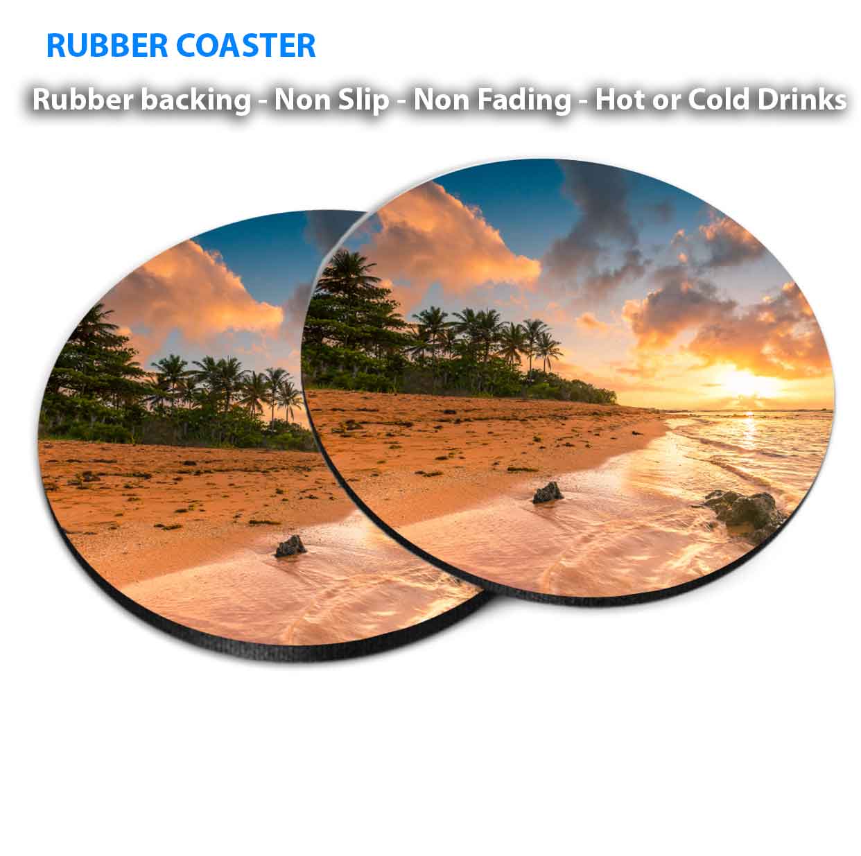 Sunset Palm Trees Beach Cloudy Sky Coasters Wood & Rubber - Set of 6 Coasters