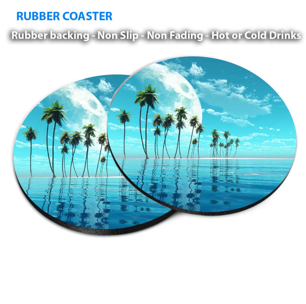 Palm Trees & Sea Pathway Sunset Beach Coasters Wood & Rubber - Set of 6 Coasters