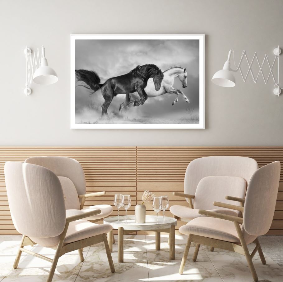 Running Horses B&W Photograph Home Decor Premium Quality Poster Print Choose Your Sizes