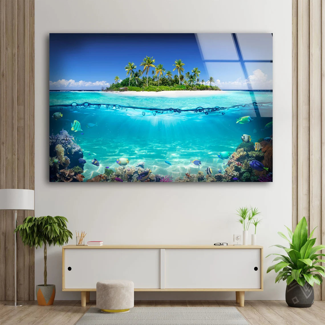 Island & Underwater Sea View Photograph Acrylic Glass Print Tempered Glass Wall Art 100% Made in Australia Ready to Hang