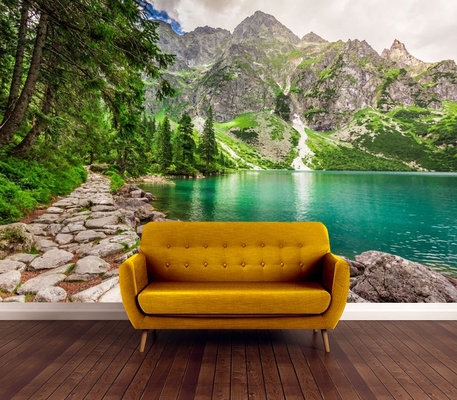 Wallpaper Murals Peel and Stick Removable Lake with Forest & Mountain Photograph High Quality