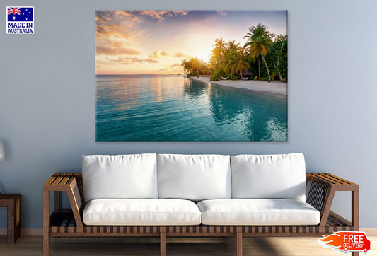 Beach with Palm Trees Sunset View Print 100% Australian Made