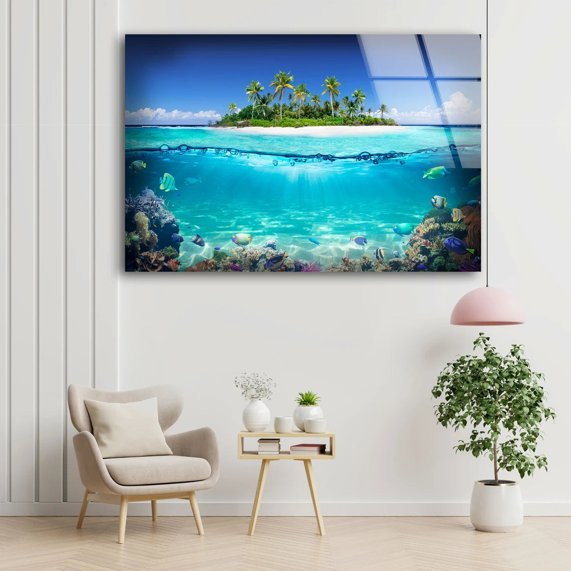 Island & Underwater Sea View Photograph Acrylic Glass Print Tempered Glass Wall Art 100% Made in Australia Ready to Hang