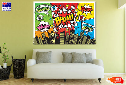 Oops WOW BOOM POW ZAP Quotes & City Illustration Print 100% Australian Made