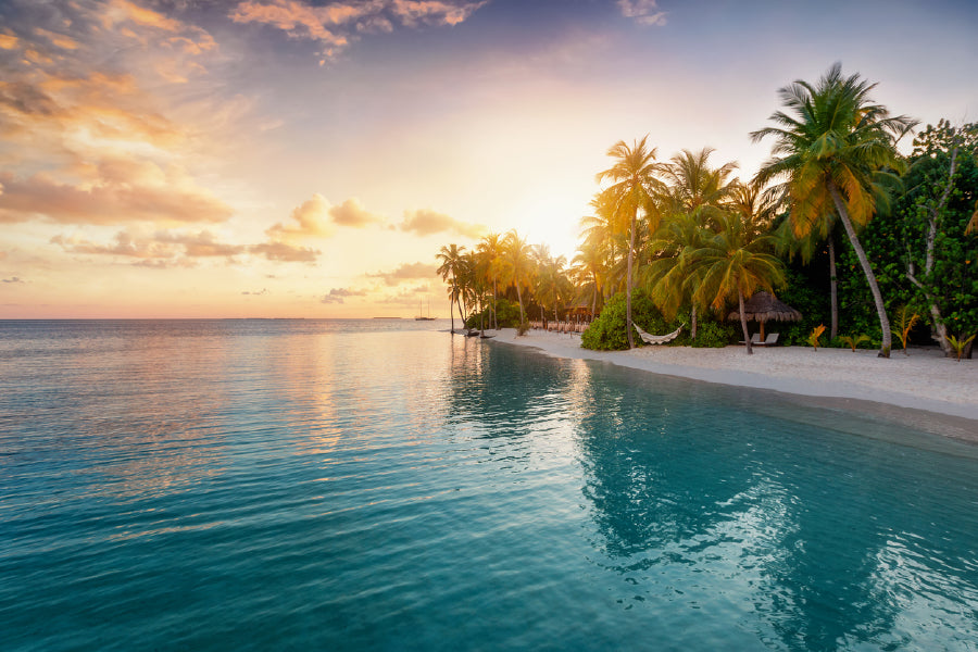 Beach with Palm Trees Sunset View Print 100% Australian Made