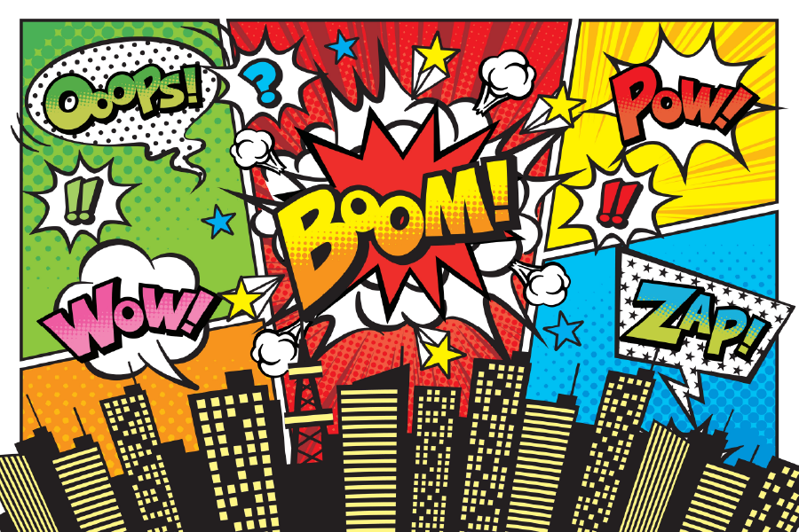 Oops WOW BOOM POW ZAP Quotes & City Illustration Print 100% Australian Made
