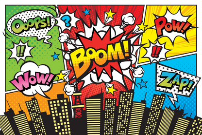 Oops WOW BOOM POW ZAP Quotes & City Illustration Print 100% Australian Made