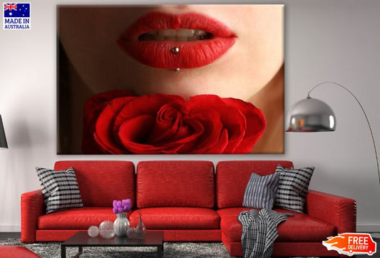 Red Lips & Red Flower Closeup Photograph Print 100% Australian Made