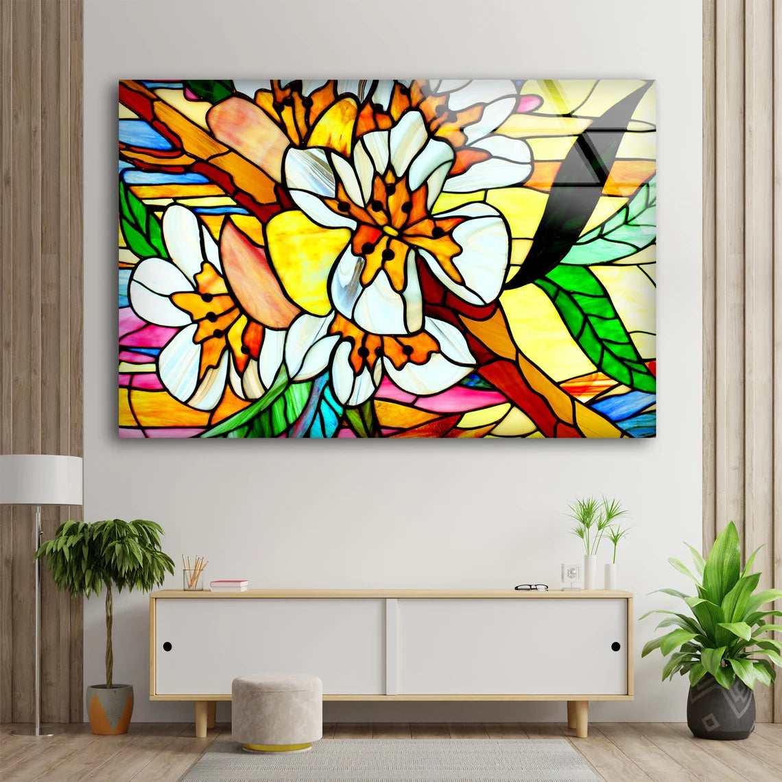 Colorful Flowers Mosaic Glass Design Acrylic Glass Print Tempered Glass Wall Art 100% Made in Australia Ready to Hang