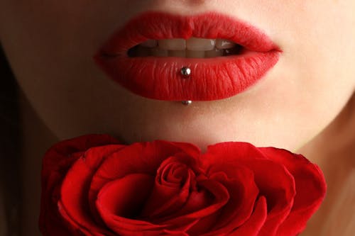Red Lips & Red Flower Closeup Photograph Print 100% Australian Made