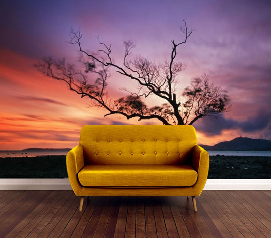 Wallpaper Murals Peel and Stick Removable Tree at Sunset High Quality