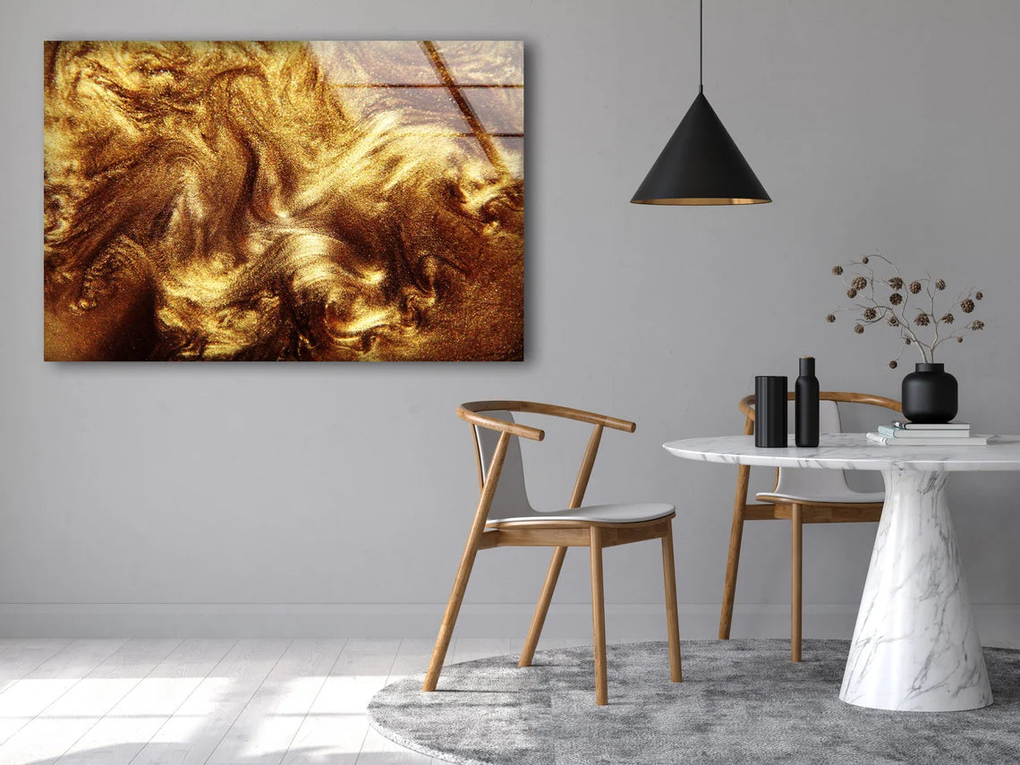 Gold Liquid Abstract Design Acrylic Glass Print Tempered Glass Wall Art 100% Made in Australia Ready to Hang