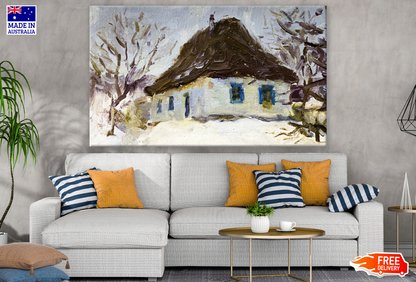 House on Snow Ground Painting Print 100% Australian Made