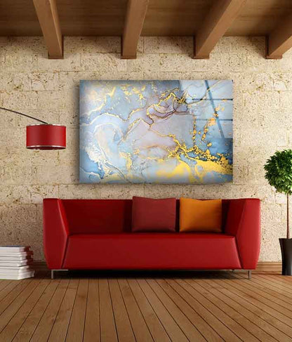 Blue Pink & Gold Abstract Design Acrylic Glass Print Tempered Glass Wall Art 100% Made in Australia Ready to Hang