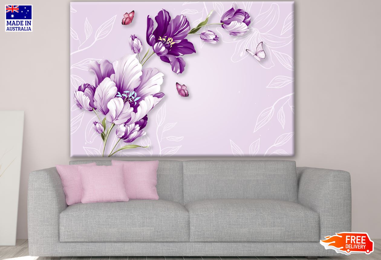 Purple Floral & Butterfly Painting Design Print 100% Australian Made