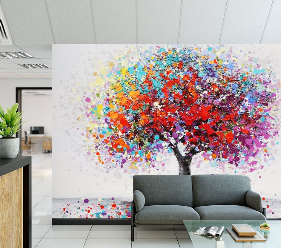 Wallpaper Murals Peel and Stick Removable Colorful Tree Painting High Quality