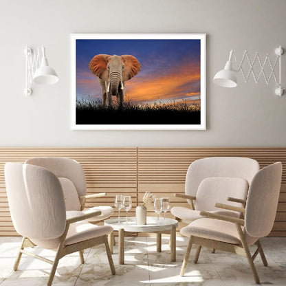 Elephant at Sunset Scenery View Home Decor Premium Quality Poster Print Choose Your Sizes