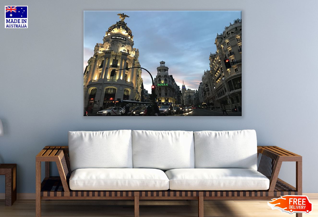 Metropolis Building, Gran Via, Madrid Night View Photograph Print 100% Australian Made